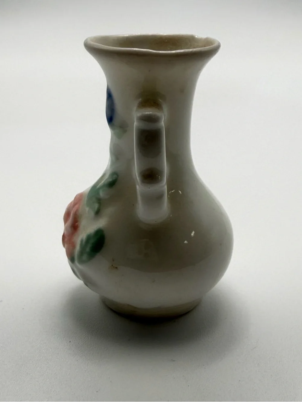Miniature Cream Ceramic Decorative Vase with Pink & Blue Floral Motif